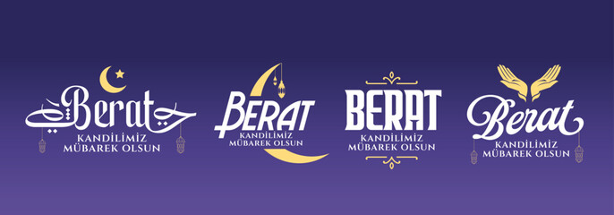 Berat Kandilimiz M&uuml;barek olsun, vekt&ouml;r tipografi set. Translation:The Holy Night of Barat, vector typography set
