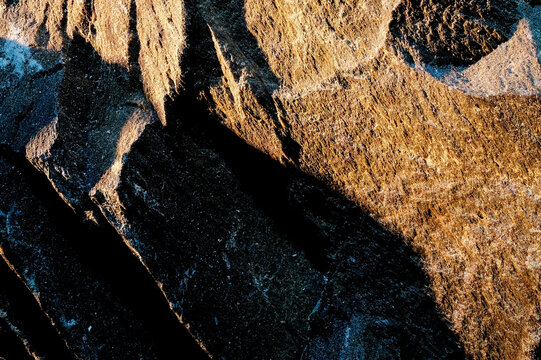 Microscopic Detail of Foliated Mica Schist Metamorphic Rock Text