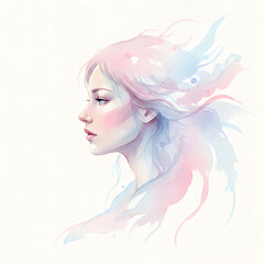 Naklejka premium Ethereal Watercolor Portrait of a Woman in Profile