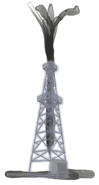 Illustration oil pump metal tower isolated on white