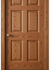 Fototapeta premium Detailed wooden door with panels and brass knob on transparent background