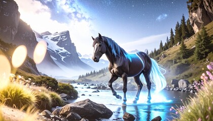 horse painting, horse portrait, horse posing in a noble posture,