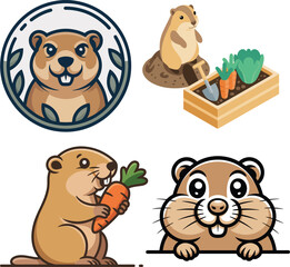 Obraz premium gopher cute character collection with playful poses food icons and badges