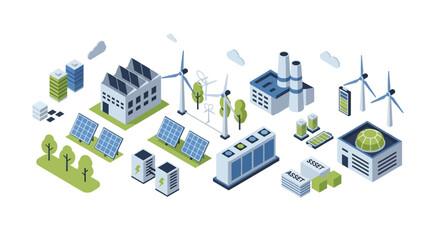 Obraz premium Sustainable Energy Infrastructure with Renewable Sources and Green Buildings.