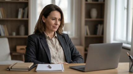 Fototapeta premium Focused Businesswoman Working on Laptop in Modern Home Office