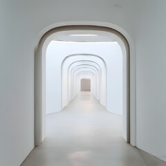 Fototapeta premium A long white corridor is in front of us.