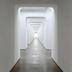 Fototapeta premium A long white corridor is in front of us.