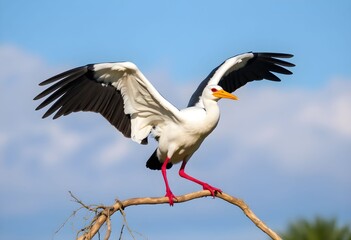 A close up of a White Stork in a tree