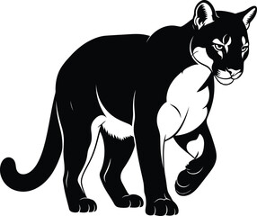 Obraz premium Mountain Lion Silhouette on Rocky Peak with Shadow – High Quality Vector Illustration