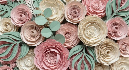 Pastel Paper Flower Arrangement Top View