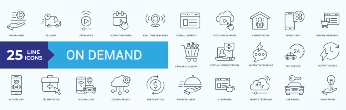 On Demand  Icon Set Illustration Vector Outline Style
