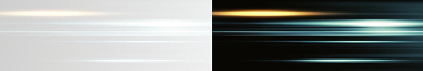 Abstract blue and gold neon light stripes lines on split background, futuristic high speed motion trails with glowing particles for digital fiber optic technology and 5G technology.  © Alehandro