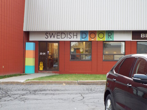 Ottawa, ON, Canada-July 9,2025: The "Swedish Door" storefront at 850 Industrial Avenue.