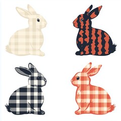 Plaid Easter Bunnies Collection. Four illustrated bunnies each featuring a distinct plaid pattern.