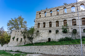 Fototapeta premium Ruins of the palace of the famous princess of Karabakh - Khurshidbanu Natavan in Shusha-city, Karabakh, Azerbaijan.