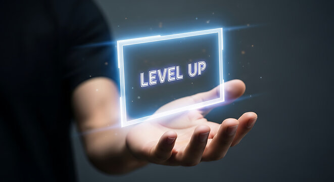 Level Up Neon Glow Business Success Advancement Technology Innovation Growth Future Vision