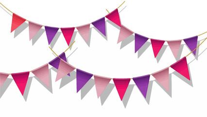 Fototapeta premium Festive pink and purple triangular pennant banners with subtle shadows, ideal for vibrant celebration decorations, holiday greetings, and cheerful event designs