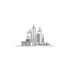 Fototapeta premium Single line city skyline icon flat vector design.