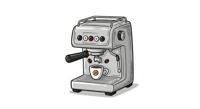 Modern Espresso Machine with Coffee Cup.