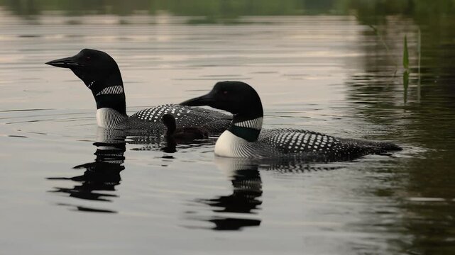 Common loon calling on a lake 
