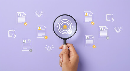 cybersecurity audit and software bug detection concept with magnifying glass focusing on red insect virus icon and security shield protection symbols on blue background