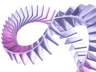 Holographic iridescent glass circle arrow 3d background. Abstract geometric line pattern. Purple blue gradient transparent ribbon of crystal triangle plate shape row. Digital tech