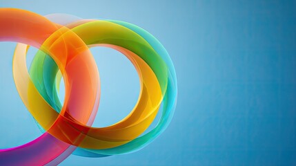 Abstract colorful intertwined rings graphic on blue gradient background
