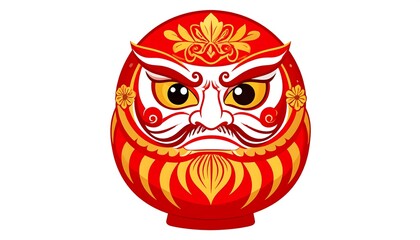 A vibrant, detailed illustration of a traditional Japanese Daruma doll, with expressive features