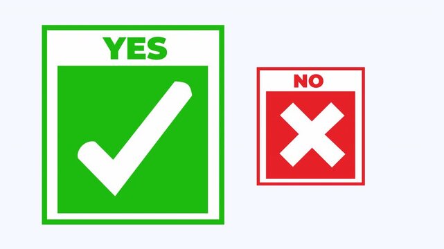 Green checkmark for yes, red no icon on white background. Great for decision making concepts, surveys, infographics, web design, and presentations.