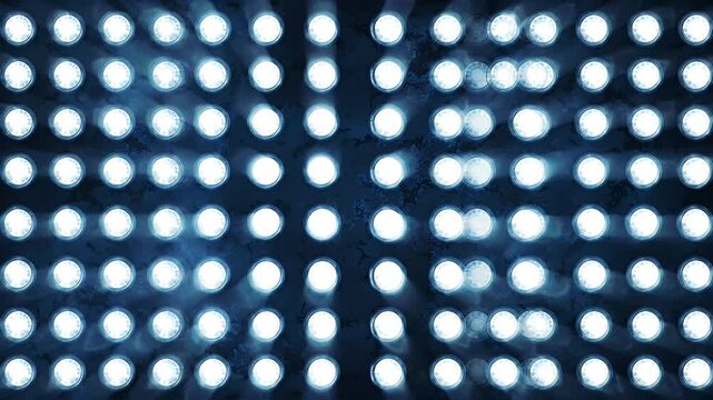 Close-up of a blue glowing LED dot matrix showing luminous circular pixels in a dense grid pattern