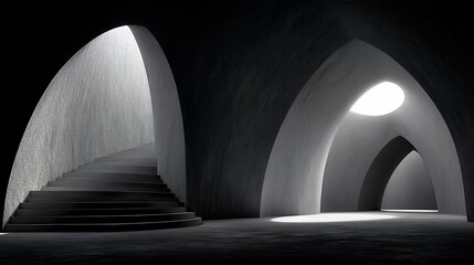 Obraz premium abstract architecture features arched vaults in grayscale