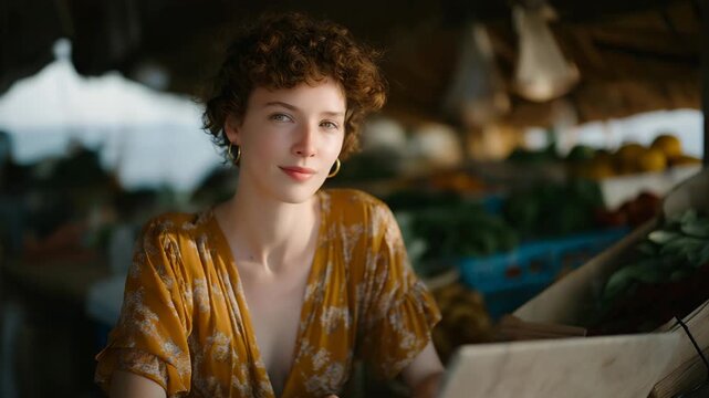 At a charming outdoor market, a digital nomad types on a laptop while sampling local cuisine, combining cultural experiences with work, demonstrating the essence of remote living. cinematic color