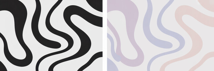 Obraz premium Abstract squiggly lines, Vibrant abstract gradient line with flowing pink to blue hues forming dynamic wavy curves. Modern minimalist background element perfect for posters, tech art, and digital desi