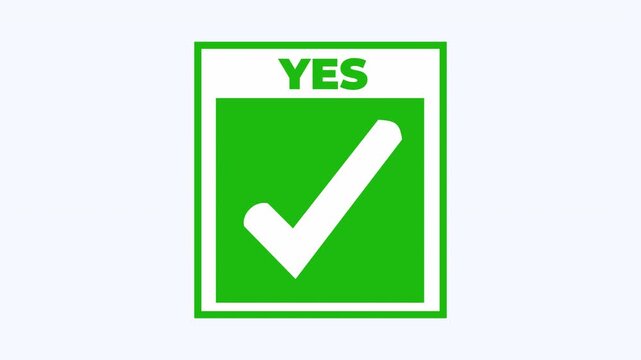 Displays a green and white check mark with the word yes. Suitable for confirming success, approving content, positive feedback, voting, decisionmaking. Ideal for presentations, websites, social media.