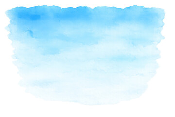 Blue watercolor brush stroke creating an abstract sky gradient with soft white texture on transparent background