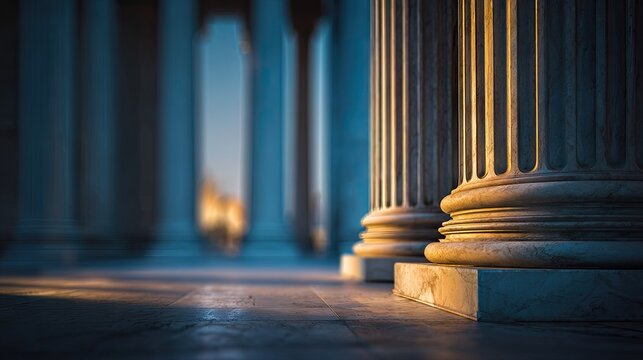 Classical architecture pillars perspective sunlight abstract background