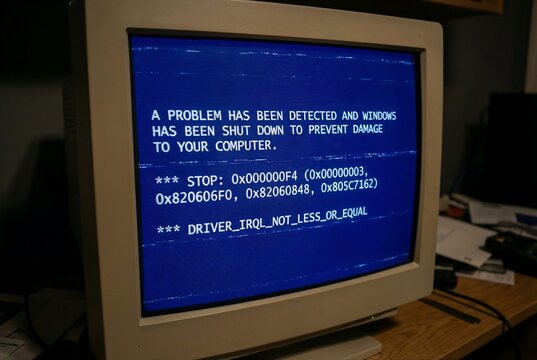 Classic Blue Screen of Death on an old computer monitor