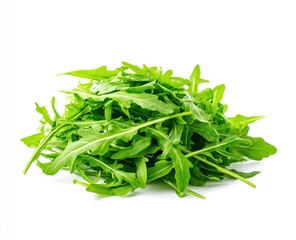 Fresh arugula leaves pile on white background isolated for healthy eating