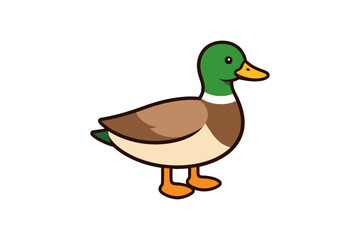 Obraz premium Cartoon mallard duck with green head and brown body on white background