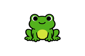 Cute cartoon green frog with big eyes on white background