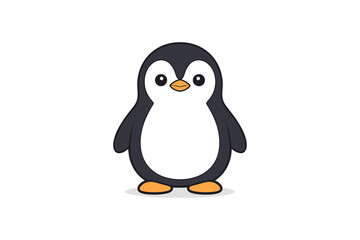 Cute cartoon penguin with orange beak and feet on white background