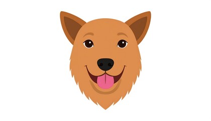 A smiling, cartoon-like depiction of a brown dog's head, facing forward, with a white background