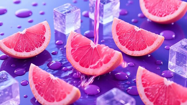 PinkGrapefruitSliceswithIceonPurpleBackground