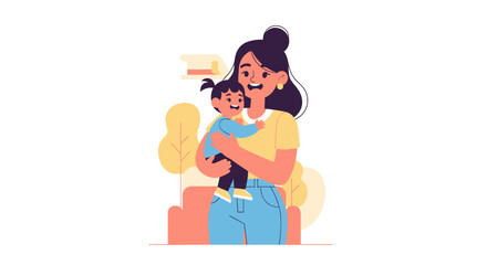 Fototapeta premium Happy mother lovingly holding and hugging her joyful baby in bright studio, warm and caring family moment
