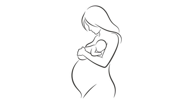 Nurturing mother holding a newborn baby close to her belly, symbolizing maternal bond and postpartum care, isolated white background