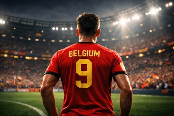 Fototapeta premium Belgium Male Football Player in Red Jersey at World Cup