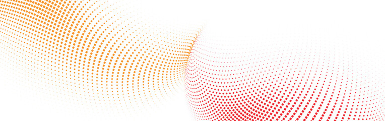 Obraz premium Abstract orange and red halftone gradient wave background with dynamic dotted motion, vibrant modern texture for creative design, posters and digital artwork