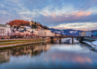 Salzach River And Kapuzinerberg Hill