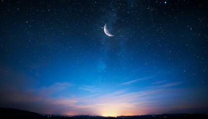 Ramadan Islamic Night Sky with Crescent Hilal Moon and Soft Clouds