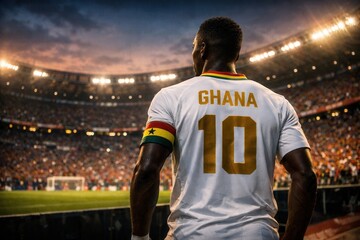 Fototapeta premium Ghana Soccer Player Number Ten Standing Under Stadium Lights